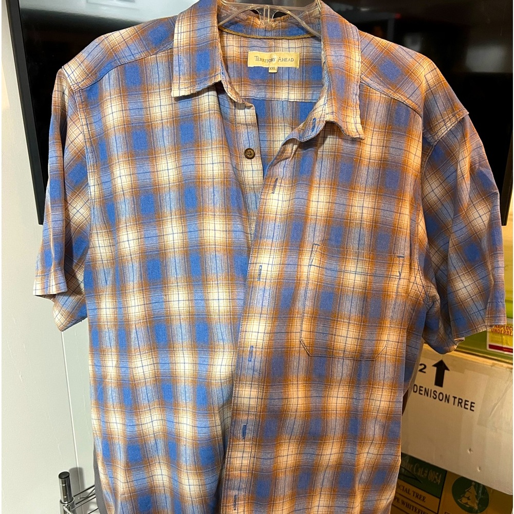 TA26 Men’s Short Sleeve Shirt Light Blue White Plaid XXL